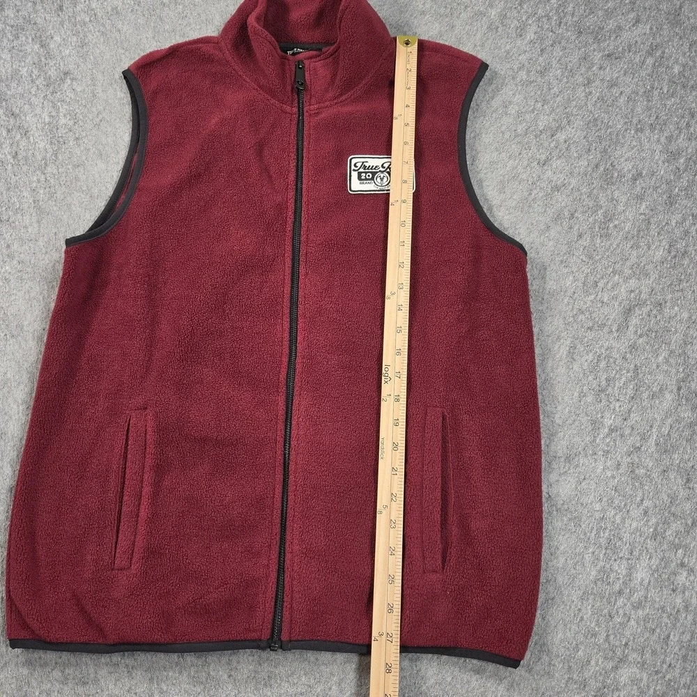 True Religion Vest Mens Medium Red Fleece Full Zip Logo Pockets Outdoor